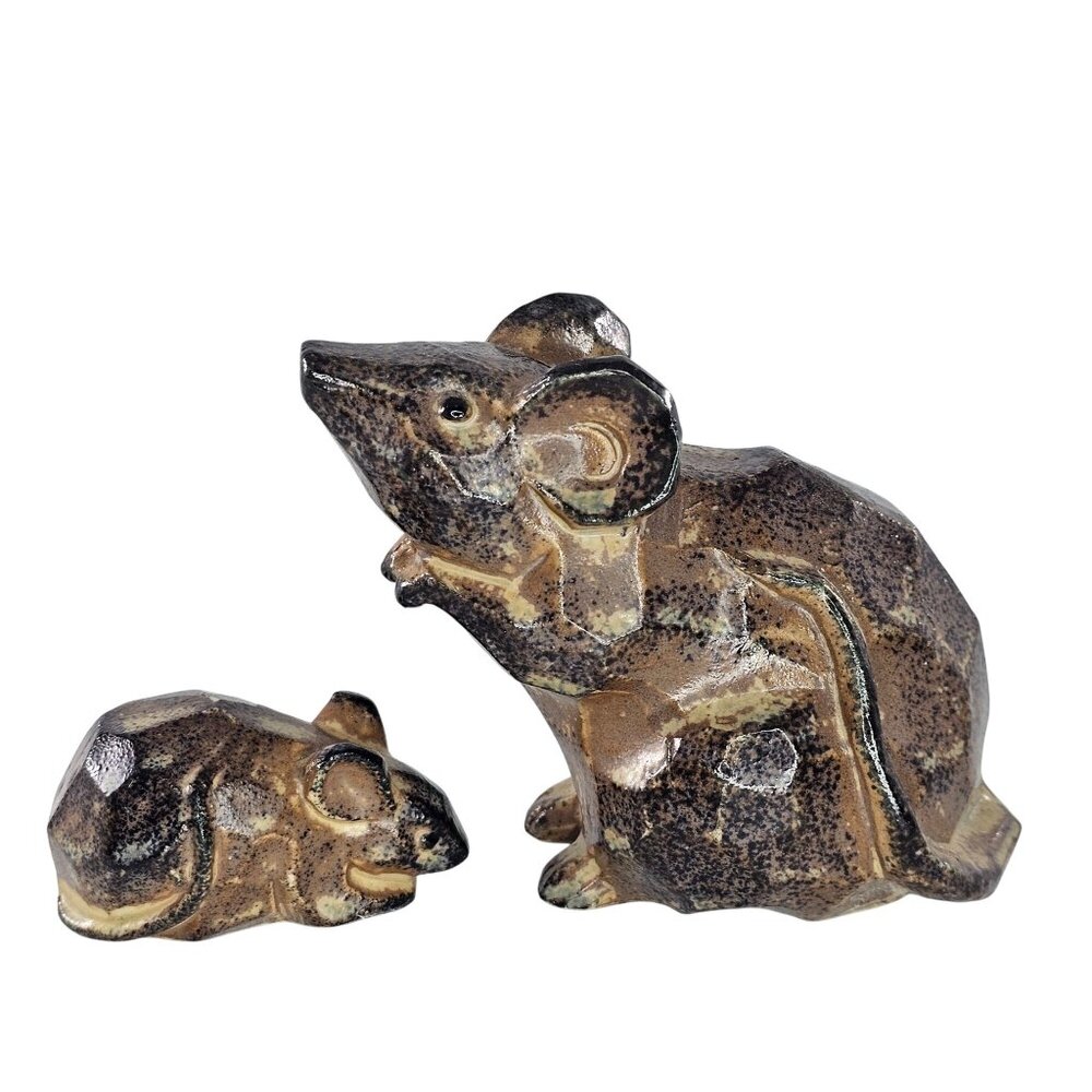 Vintage Geometric Mouse Figurine Set Ceramic Made In Japan